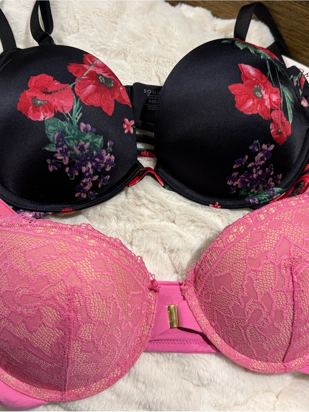 Soma Black Floral & Pink Lace Duo Bras